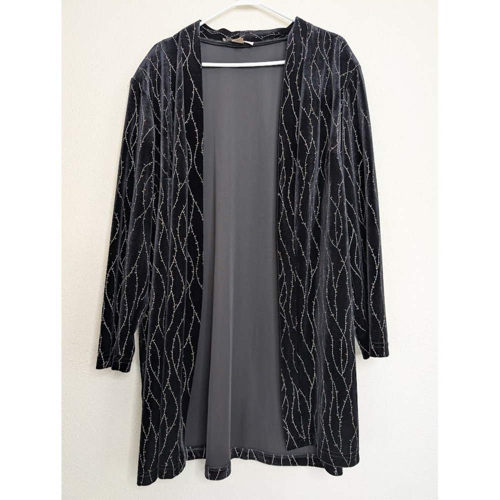 Vintage Ronni Nicole Women 22W Black Velvet Open‎ Front Cardigan Long Witchy